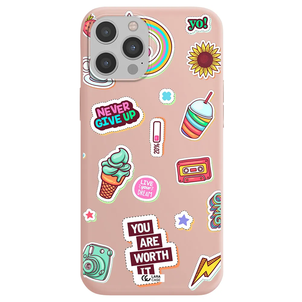 Summer Stickers Apple iPhone 12 pro Silicone pastel pink Case