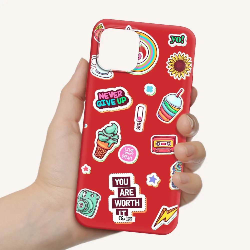 Summer Stickers Apple iPhone 12 Silicone Imperial Red Case