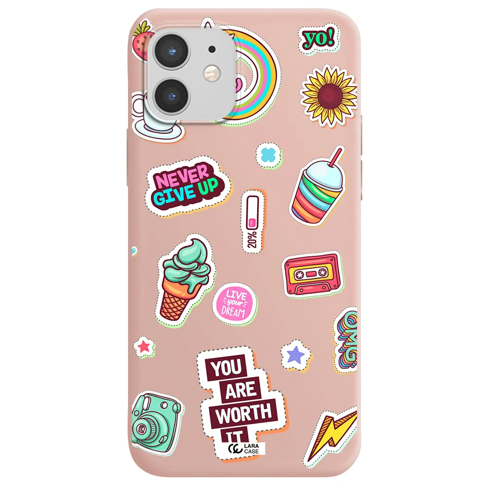 Summer Stickers Apple iPhone 12 Silicone pastel pink Case