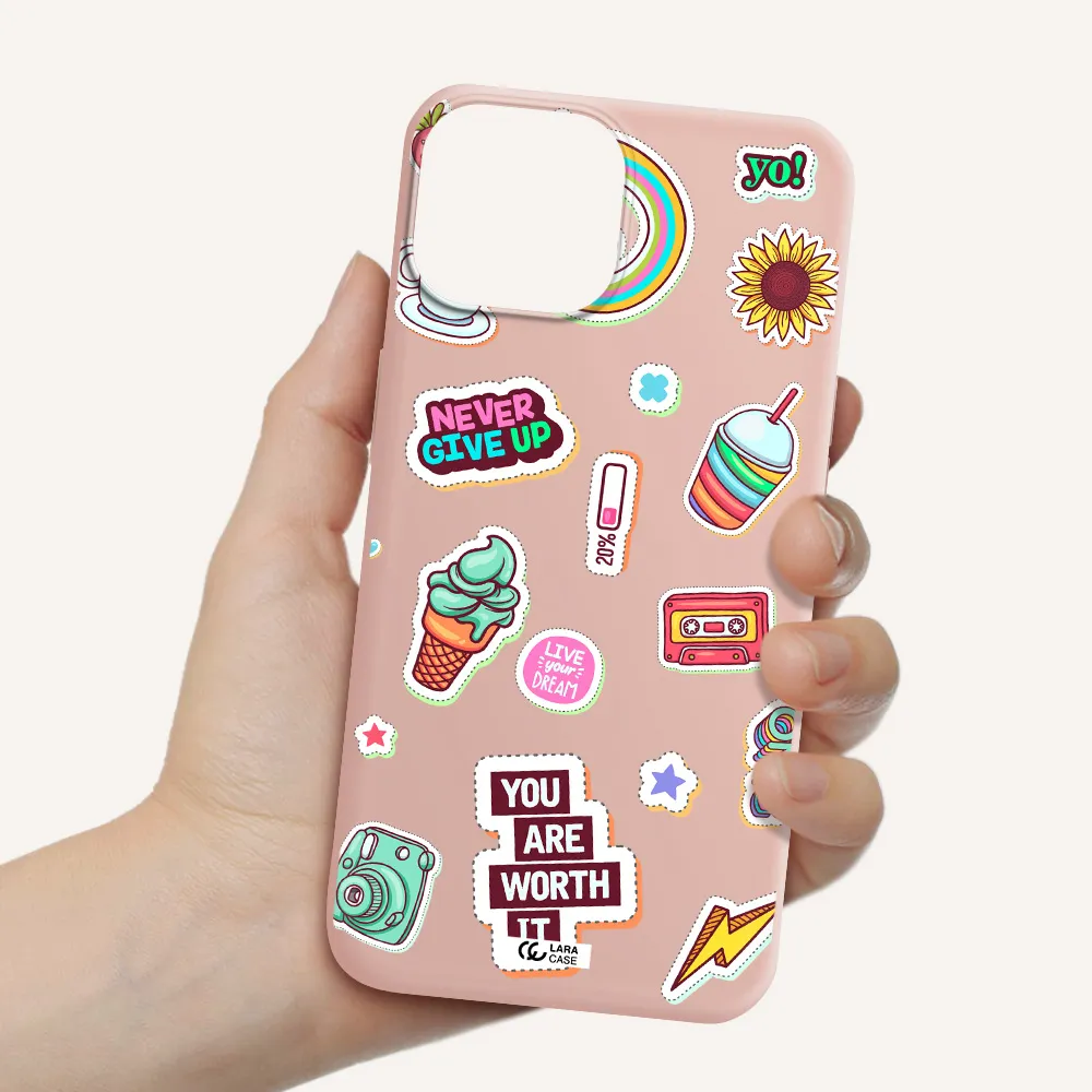Summer Stickers Apple iPhone 13 mini Silicone pastel pink Case