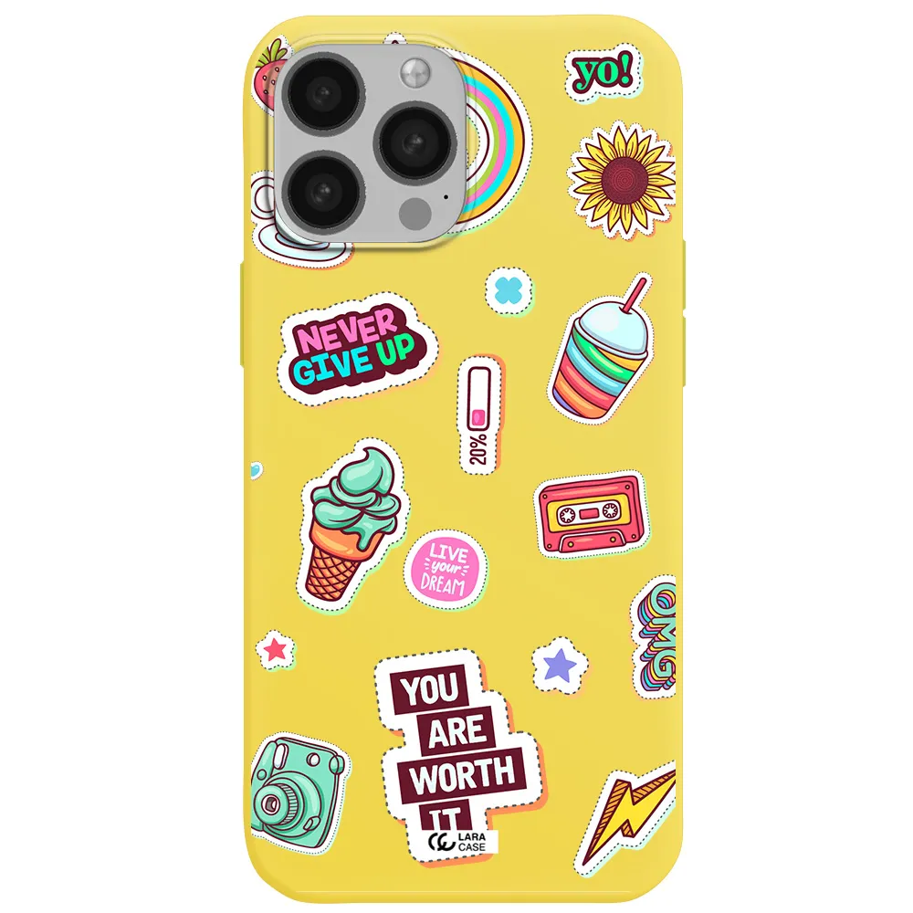 Summer Stickers Apple iPhone 13 Pro Max Silicone canary yellow Case