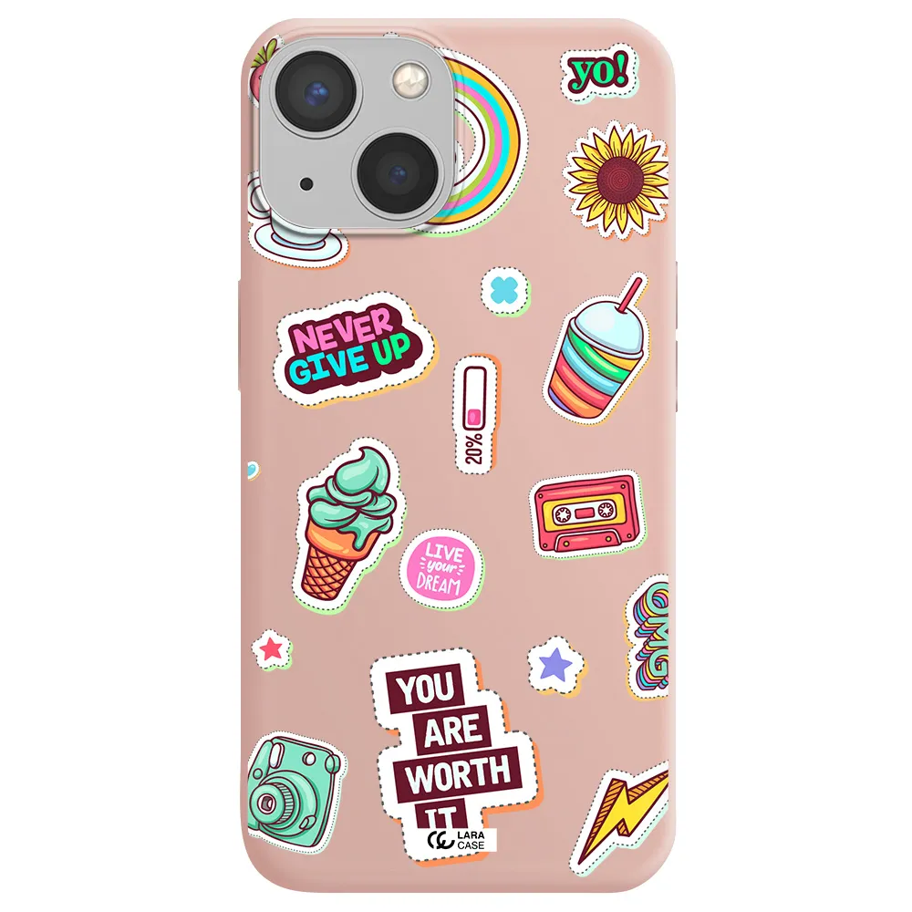 Summer Stickers Apple iPhone 13 Silicone pastel pink Case