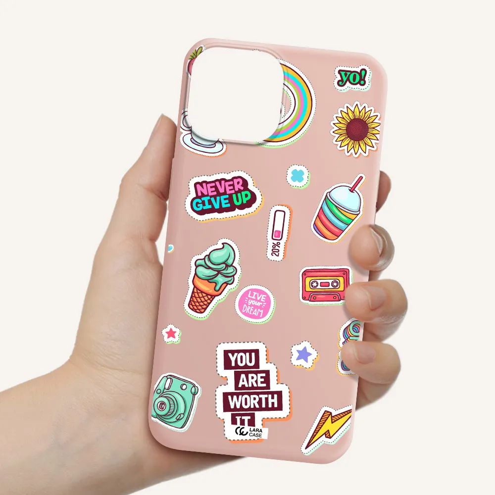 Summer Stickers Apple iPhone 13 Silicone pastel pink Case