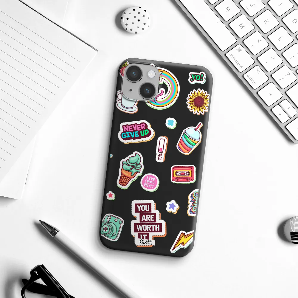 Summer Stickers Apple iPhone 14 plus Silicone black Case