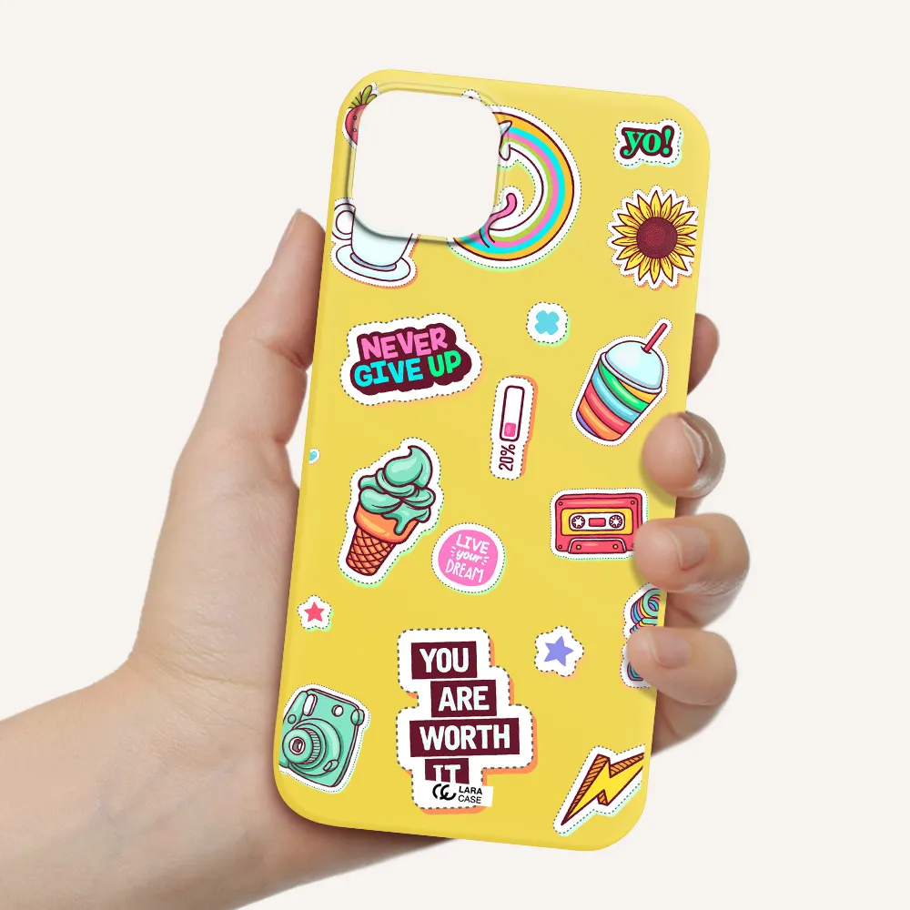 Summer Stickers Apple iPhone 14 plus Silicone canary yellow Case