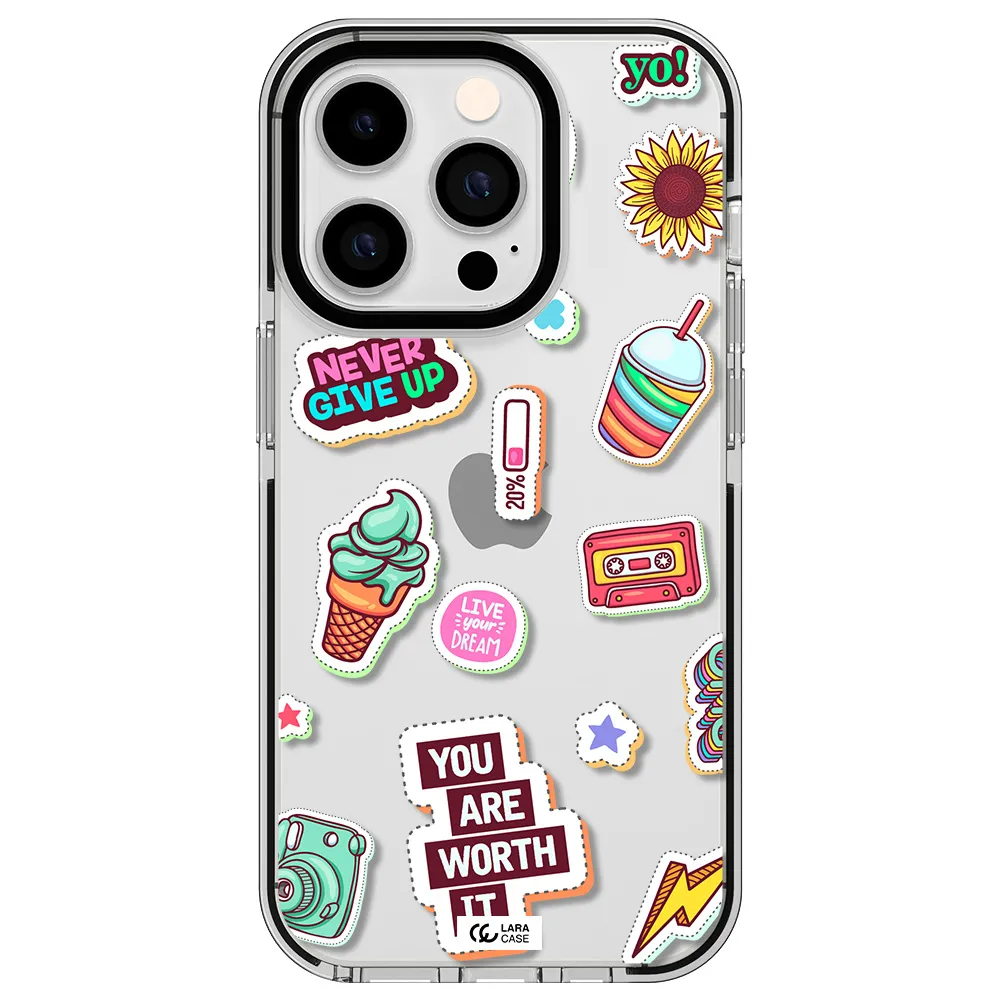 Summer Stickers Apple iPhone 14 pro impact black border Case