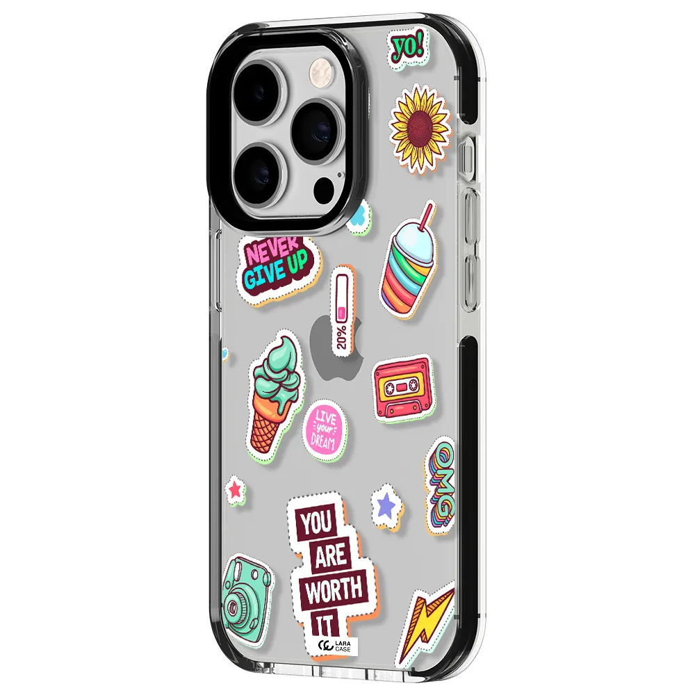 Summer Stickers Apple iPhone 14 pro impact black border Case