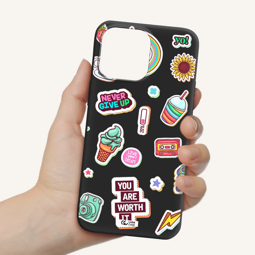 Summer Stickers Apple iPhone 14 pro Silicone black Case