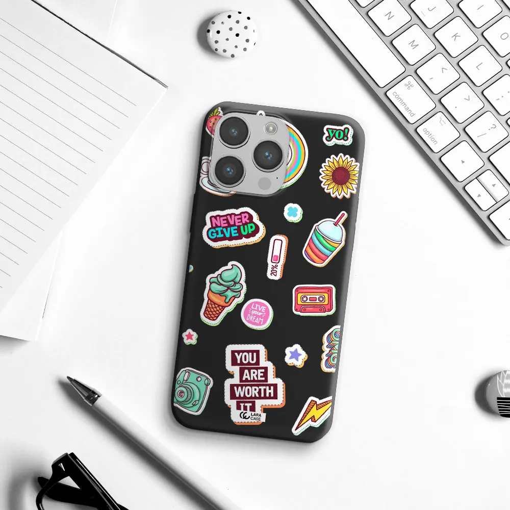Summer Stickers Apple iPhone 14 pro Silicone black Case