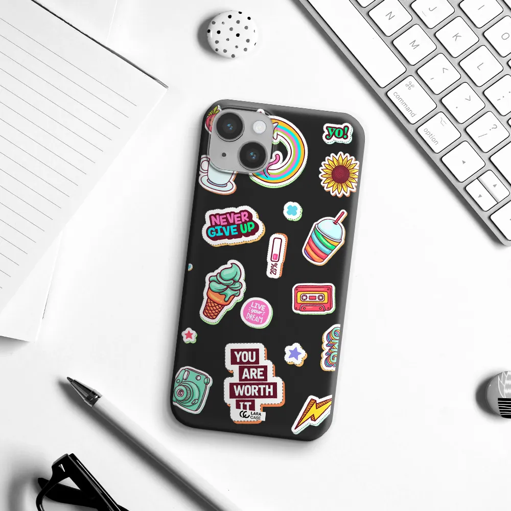 Summer Stickers Apple iPhone 14 Silicone black Case