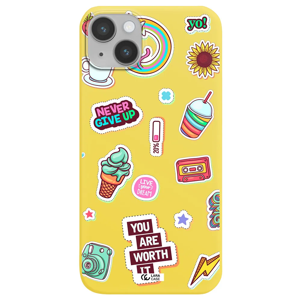 Summer Stickers Apple iPhone 14 Silicone canary yellow Case