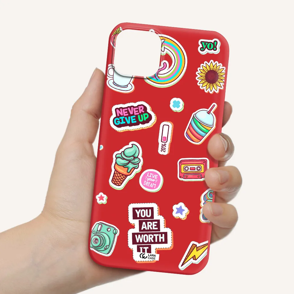 Summer Stickers Apple iPhone 14 Silicone Imperial Red Case