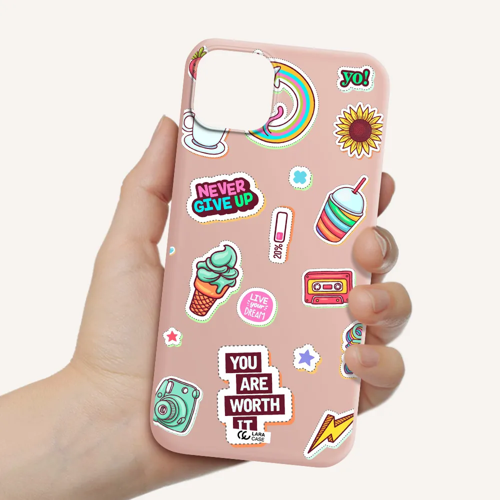 Summer Stickers Apple iPhone 14 Silicone pastel pink Case