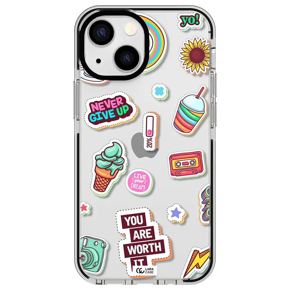 Summer Stickers Apple iPhone 15 impact black border Case