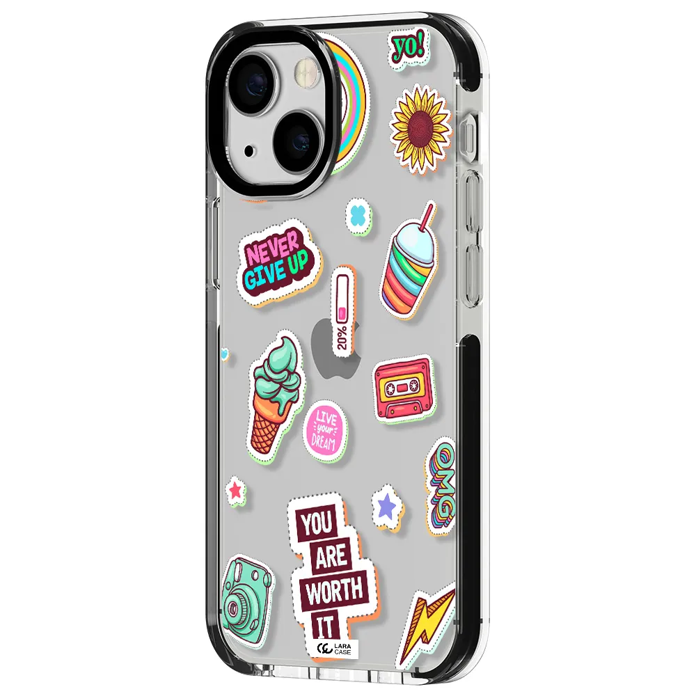 Summer Stickers Apple iPhone 15 impact black border Case