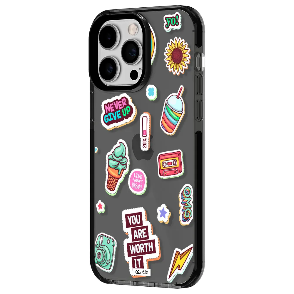 Summer Stickers Apple iPhone 15 Pro impact Smoke Black Case