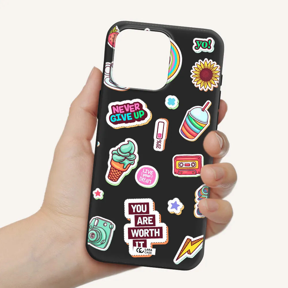 Summer Stickers Apple Iphone 15 Pro max Silicone black Case