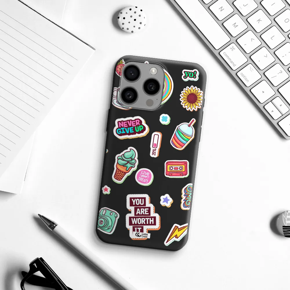 Summer Stickers Apple Iphone 15 Pro max Silicone black Case