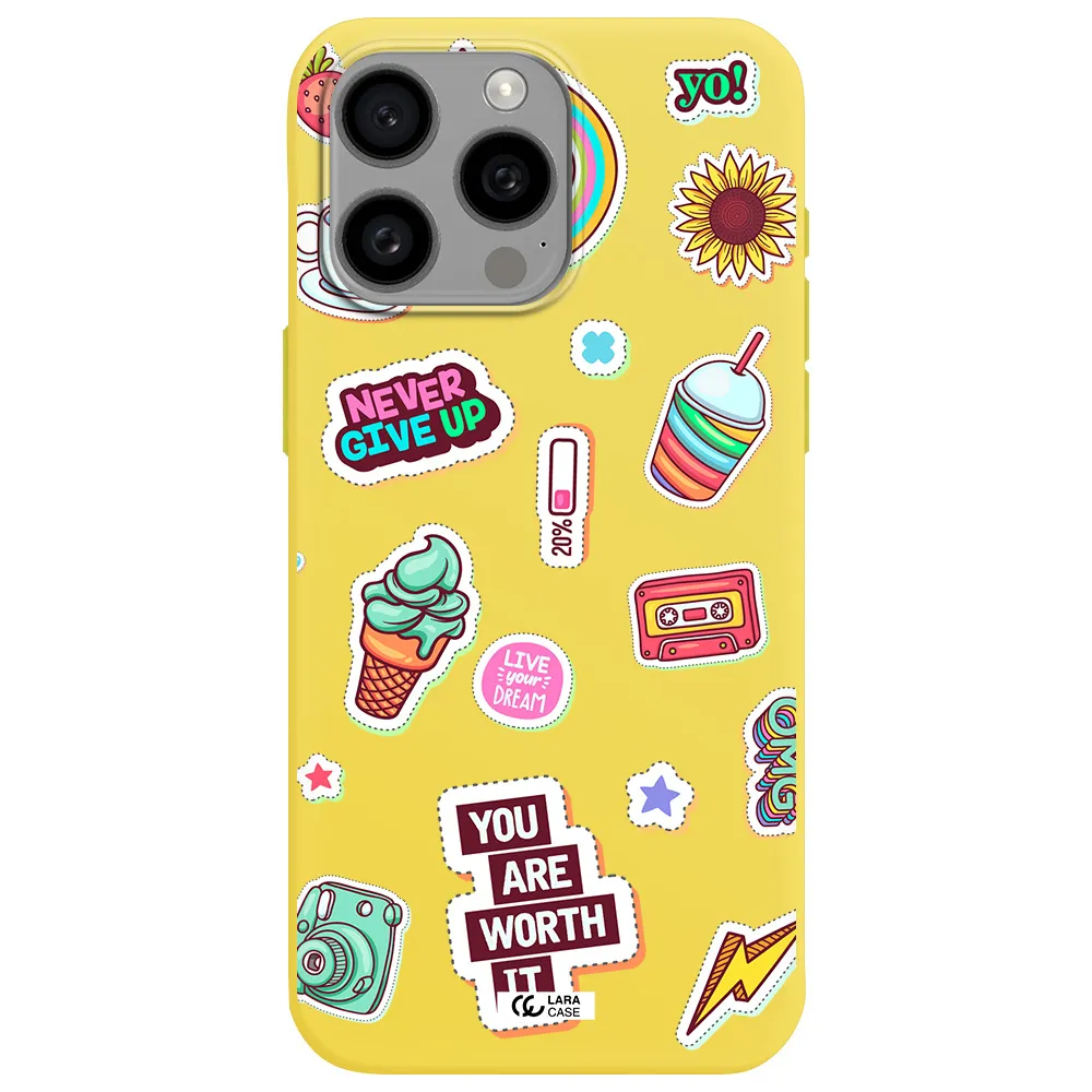 Summer Stickers Apple Iphone 15 Pro max Silicone canary yellow Case