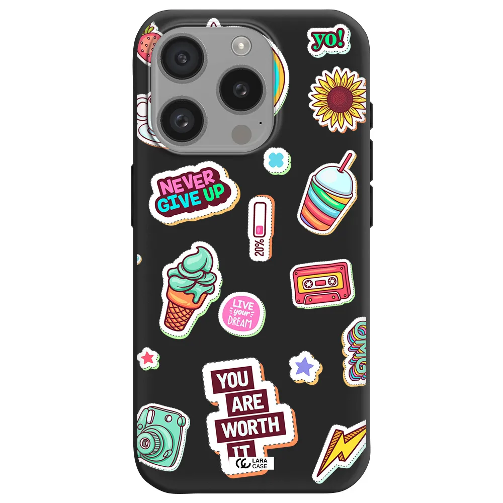 Summer Stickers Apple Iphone 15 Pro Silicone Black Case