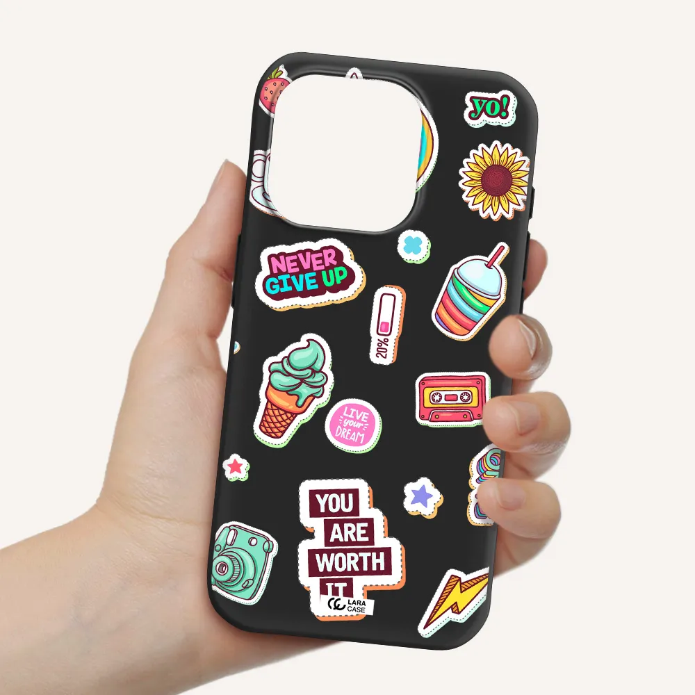 Summer Stickers Apple Iphone 15 Pro Silicone Black Case