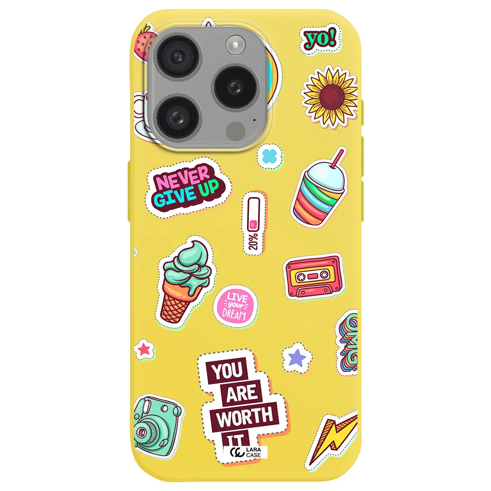 Summer Stickers Apple Iphone 15 Pro Silicone Canary Yellow Case