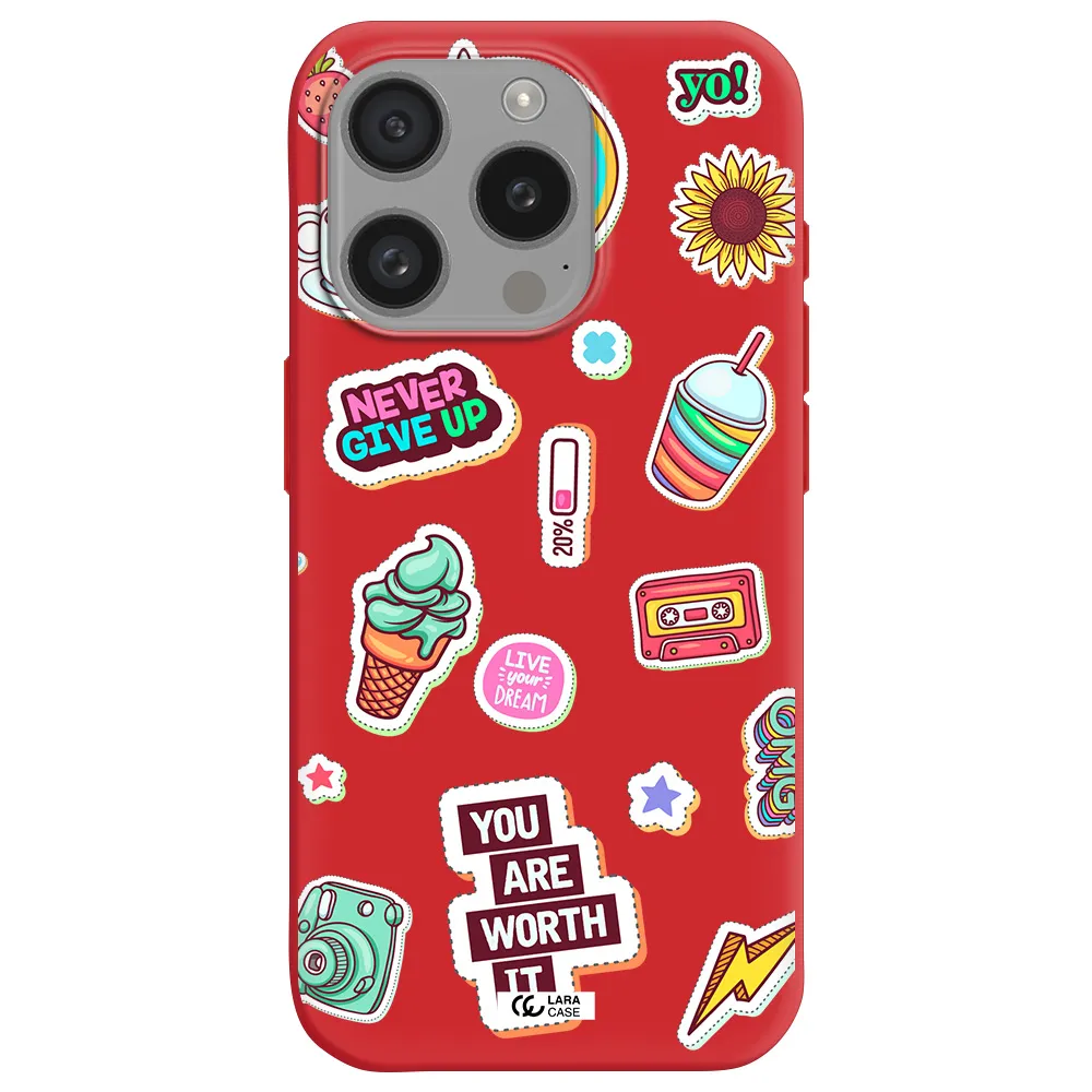 Summer Stickers Apple Iphone 15 Pro Silicone Imperial Red Case