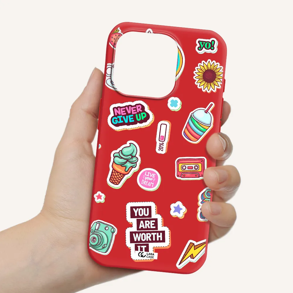 Summer Stickers Apple Iphone 15 Pro Silicone Imperial Red Case