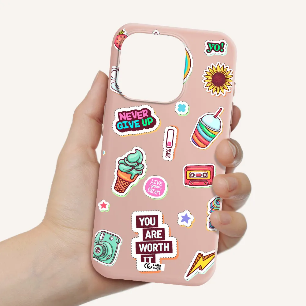 Summer Stickers Apple Iphone 15 Pro Silicone Pastel Pink Case