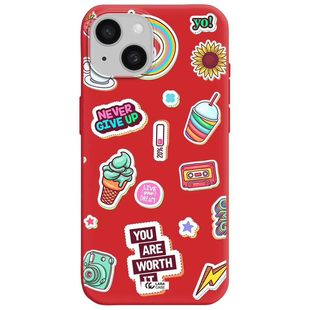 Summer Stickers Apple Iphone 15 Silicone Imperial Red Case