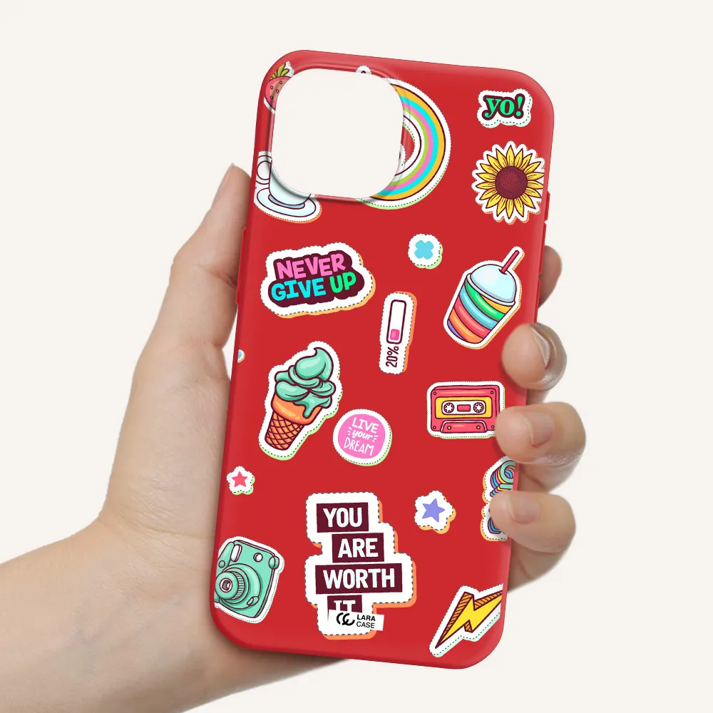 Summer Stickers Apple Iphone 15 Silicone Imperial Red Case