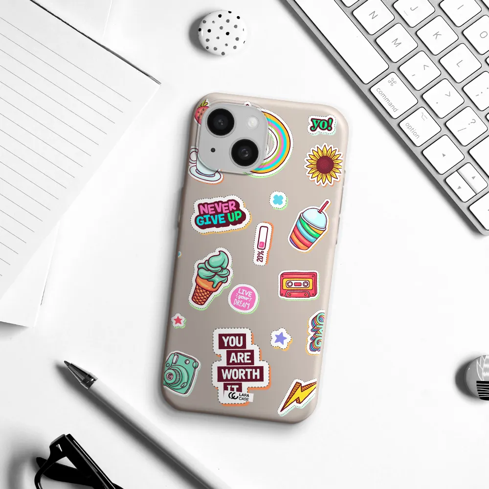 Summer Stickers Apple iPhone 15 Silicone Stone Case
