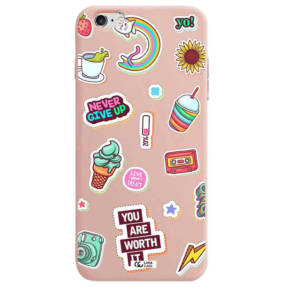 Summer Stickers Apple iPhone 6 plus Silicone pastel pink Case