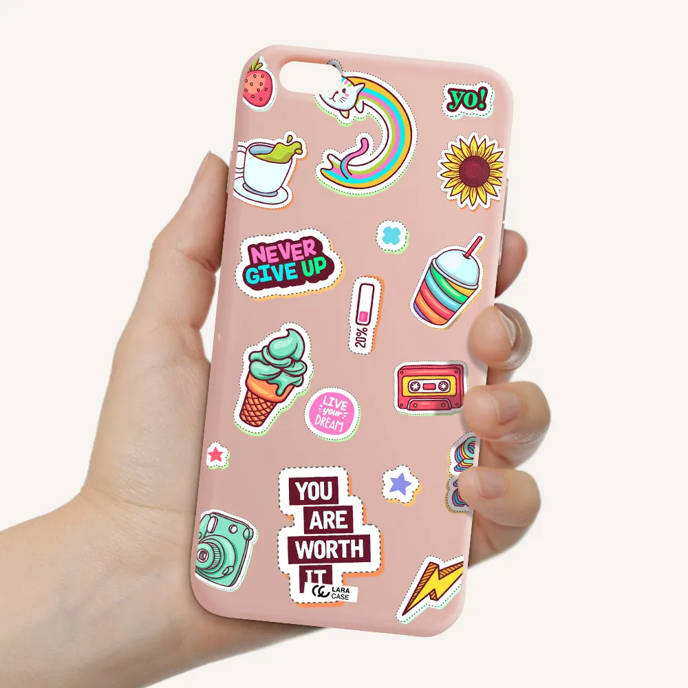 Summer Stickers Apple iPhone 6 plus Silicone pastel pink Case