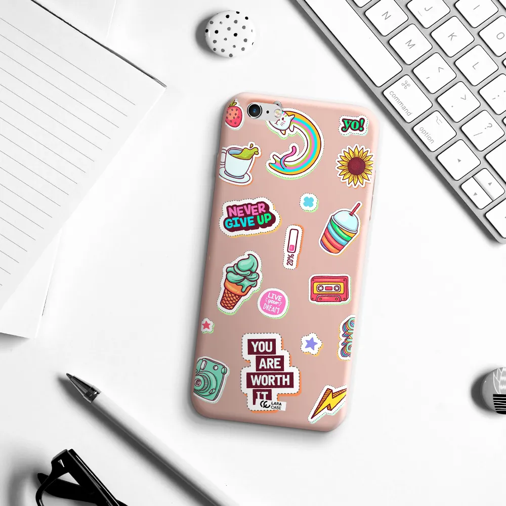 Summer Stickers Apple iPhone 6 plus Silicone pastel pink Case