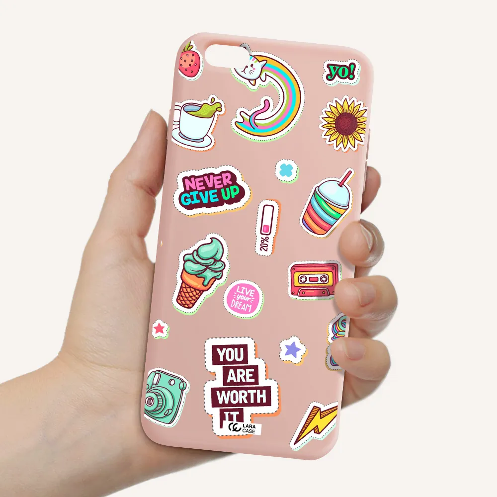 Summer Stickers Apple iPhone 6 s plus Silicone pastel pink Case