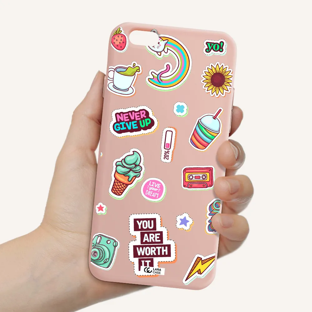 Summer Stickers Apple iPhone 6 Silicone pastel pink Case