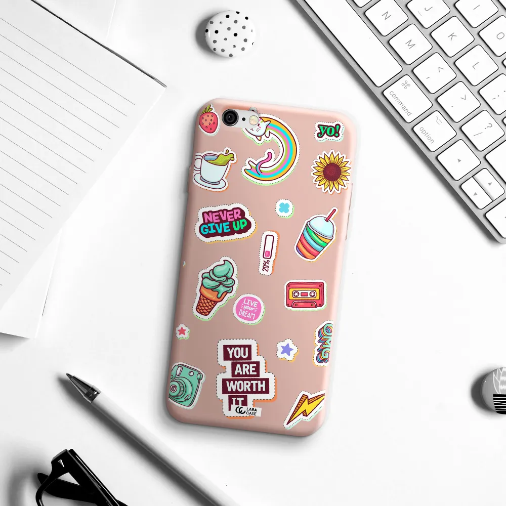Summer Stickers Apple iPhone 6 Silicone pastel pink Case