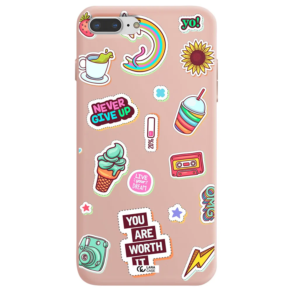 Summer Stickers Apple iPhone 7 plus Silicone pastel pink Case