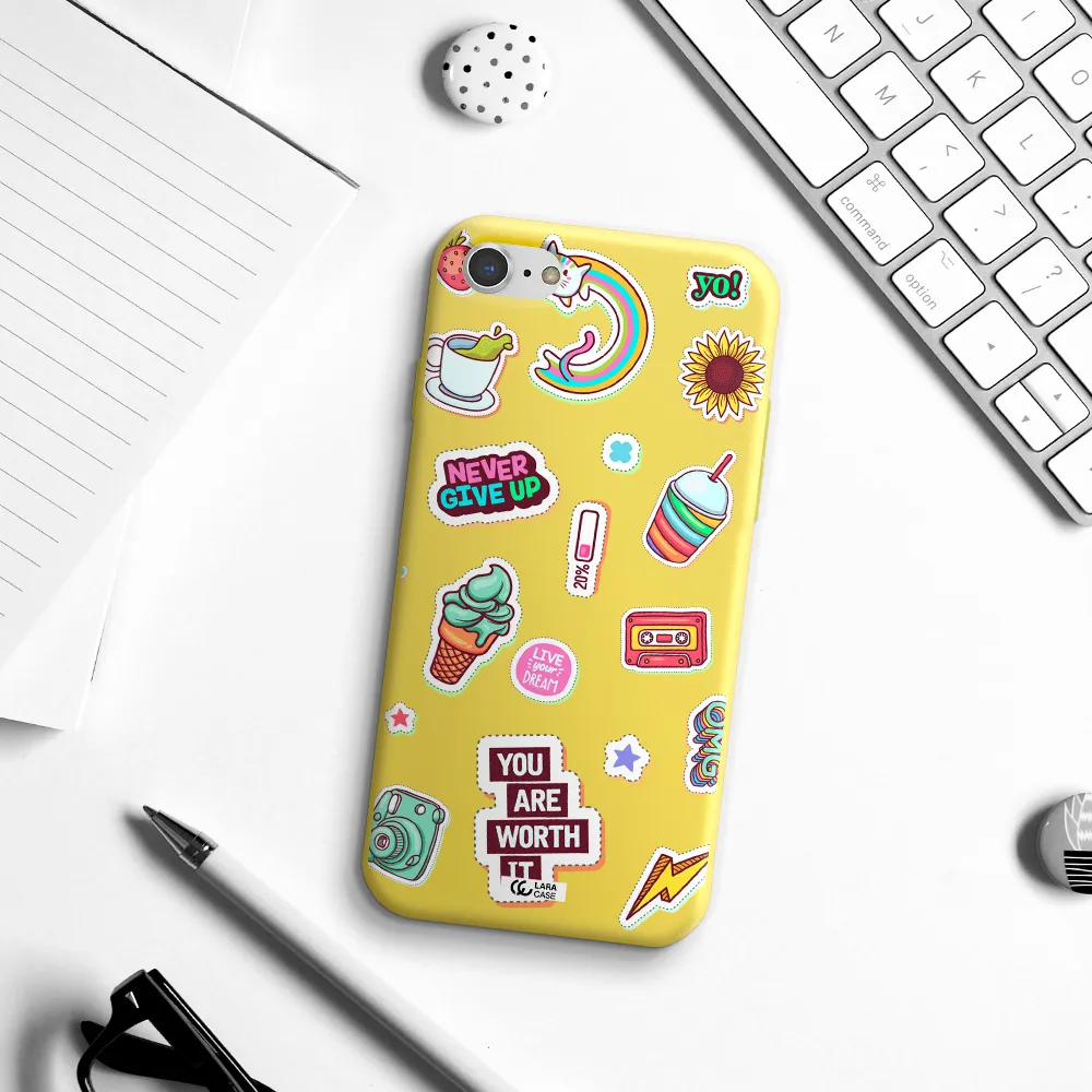 Summer Stickers Apple iPhone 7 Silicone canary yellow Case