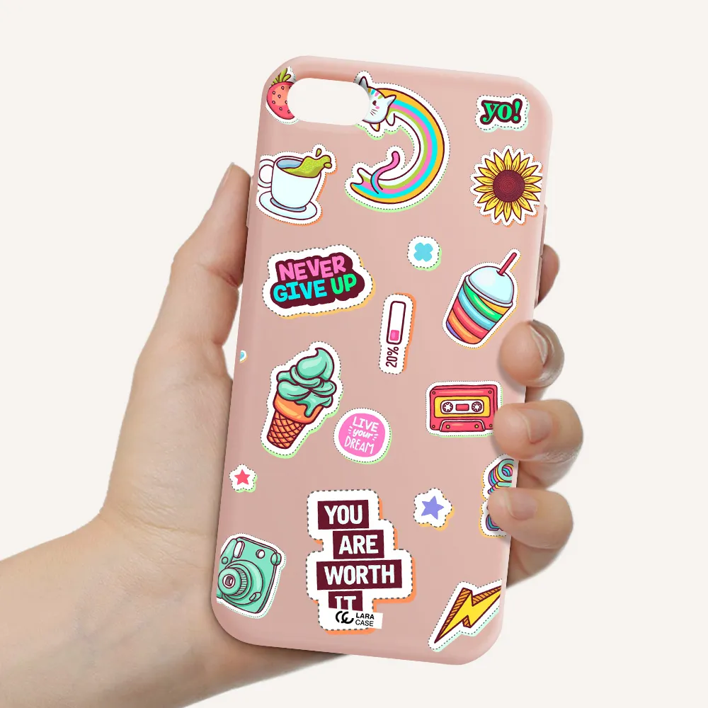 Summer Stickers Apple iPhone 8 Silicone pastel pink Case
