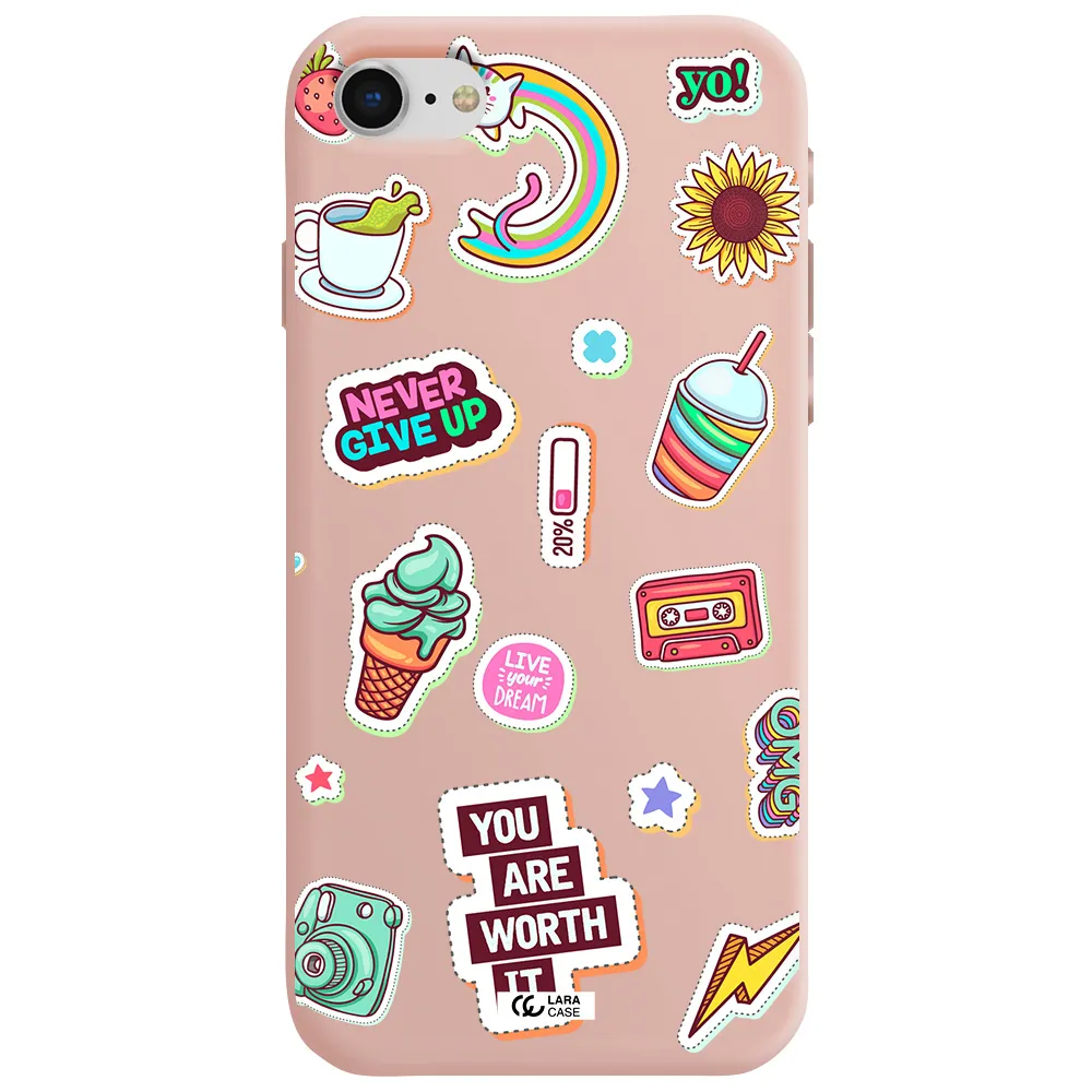 Summer Stickers Apple iPhone se 2020 Silicone pastel pink Case