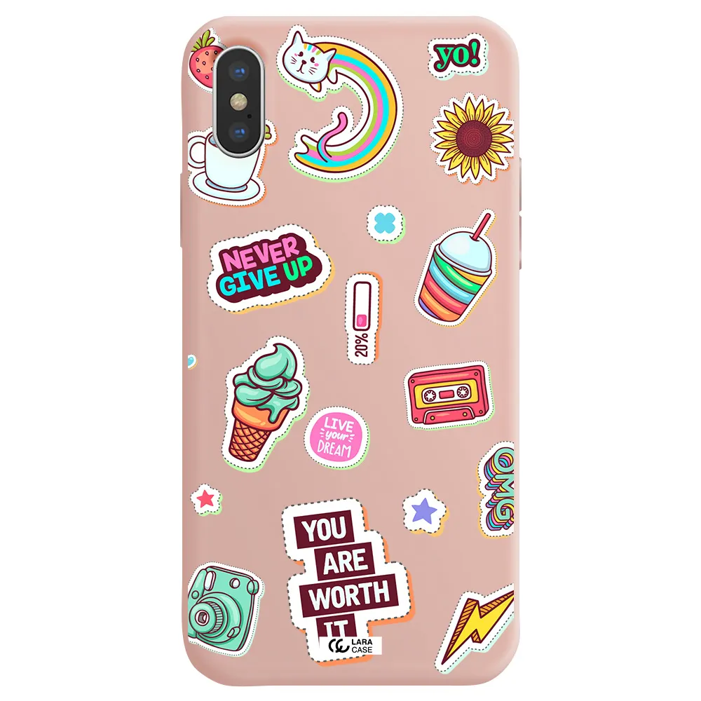 Summer Stickers Apple iPhone X Silicone pastel pink Case
