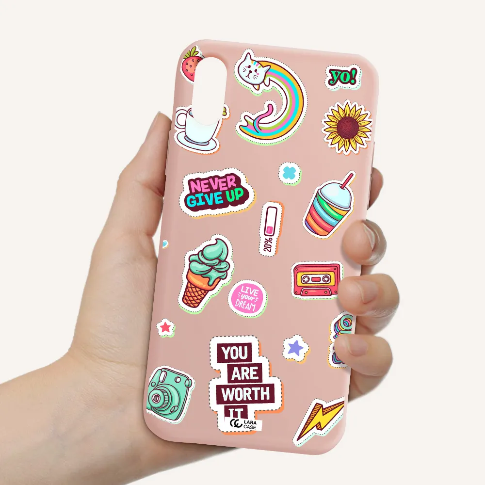 Summer Stickers Apple iPhone X Silicone pastel pink Case