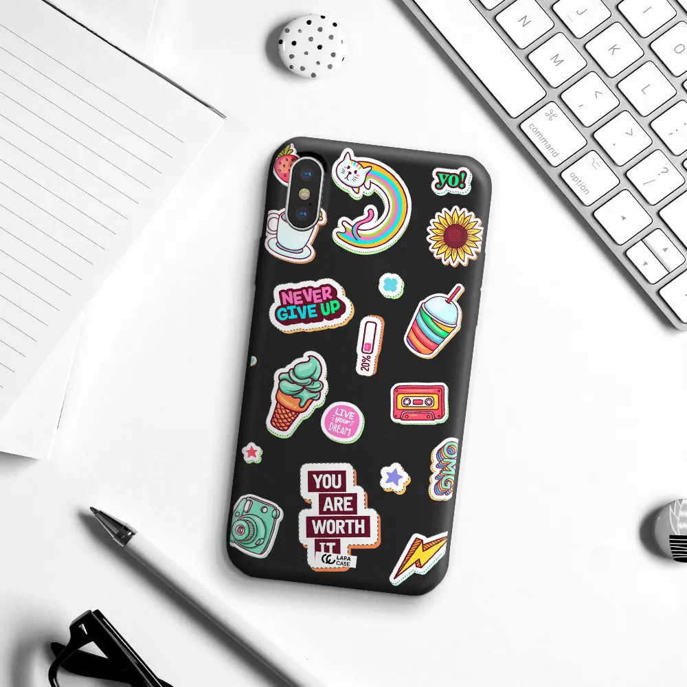 Summer Stickers Apple iPhone XS Silicone black Case