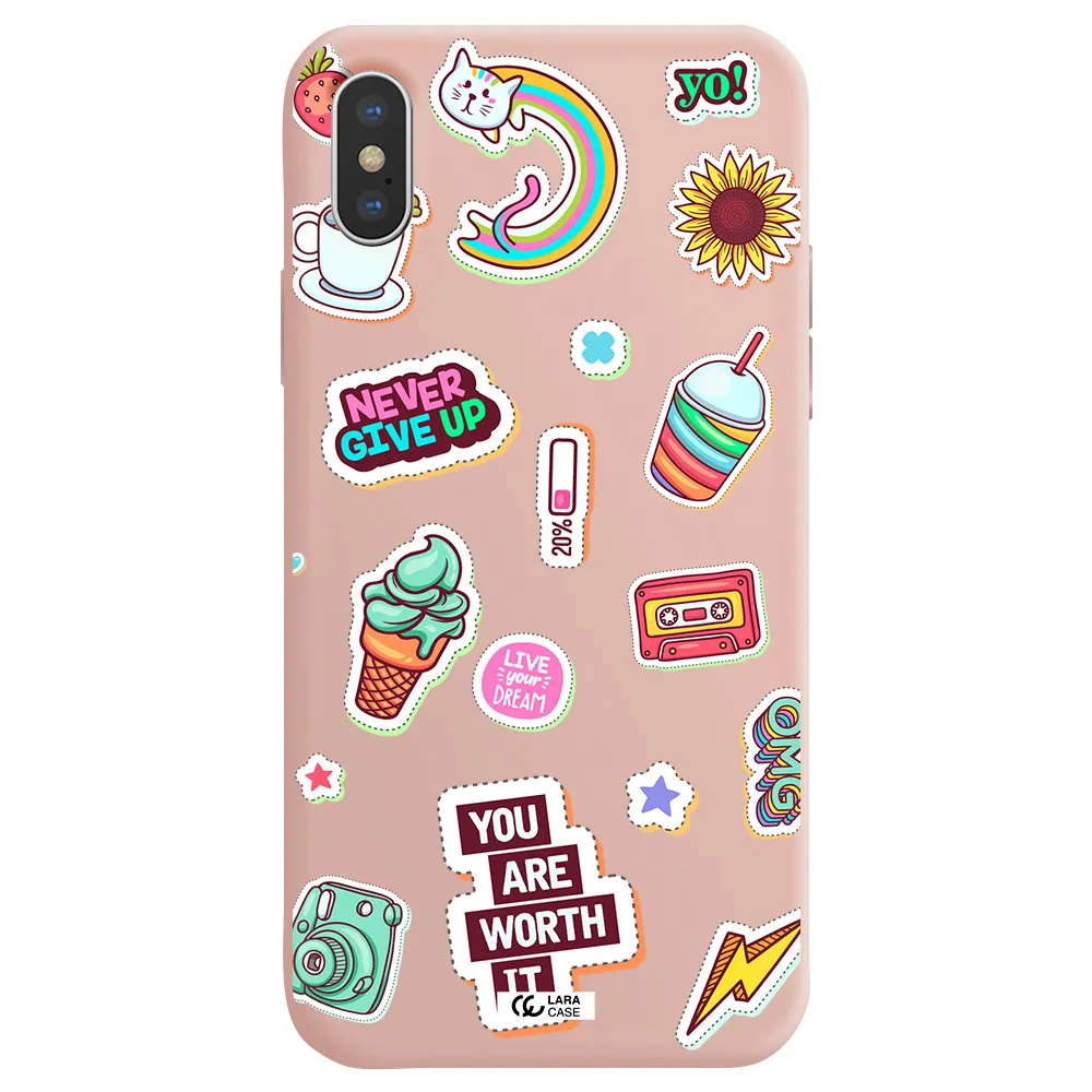 Summer Stickers Apple iPhone XS Silicone pastel pink Case
