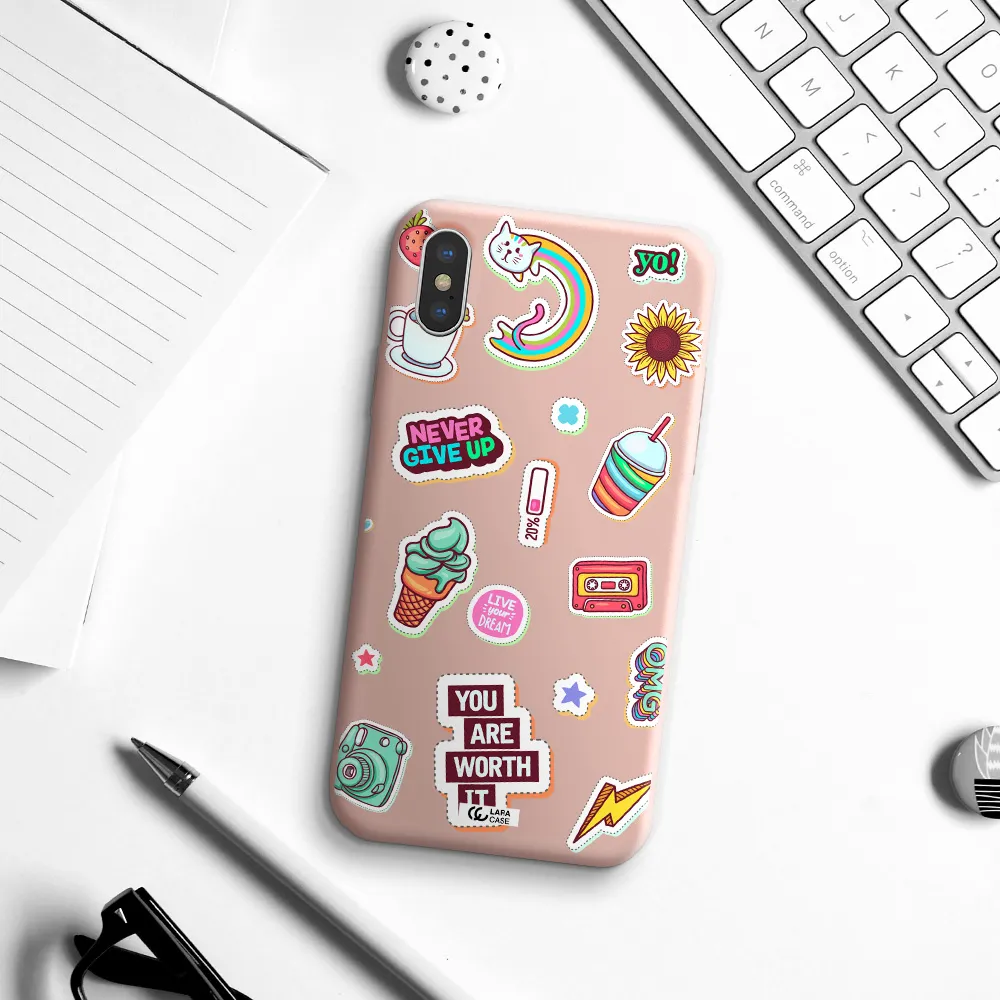 Summer Stickers Apple iPhone XS Silicone pastel pink Case