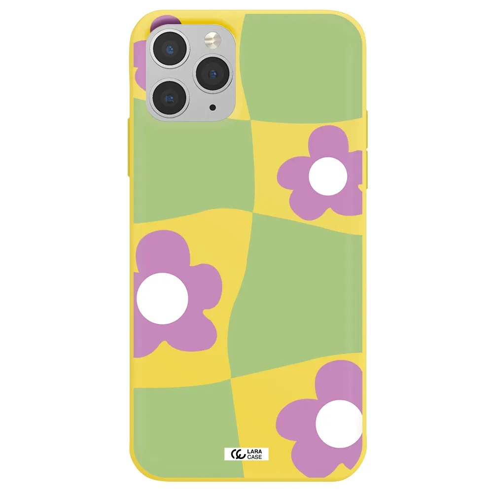 Five Petal Purple Flower Apple iPhone 11 pro max Silicone canary yellow Case