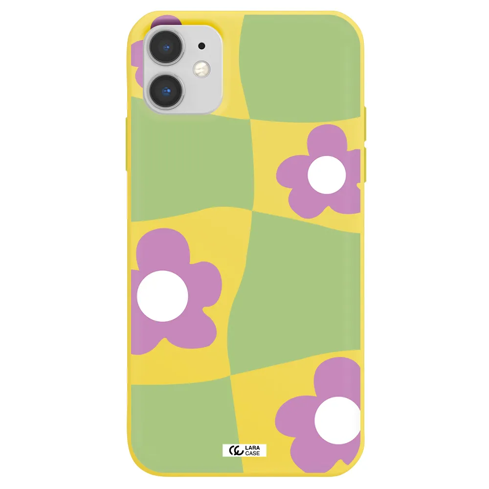Five Petal Purple Flower Apple iPhone 11 Silicone canary yellow Case