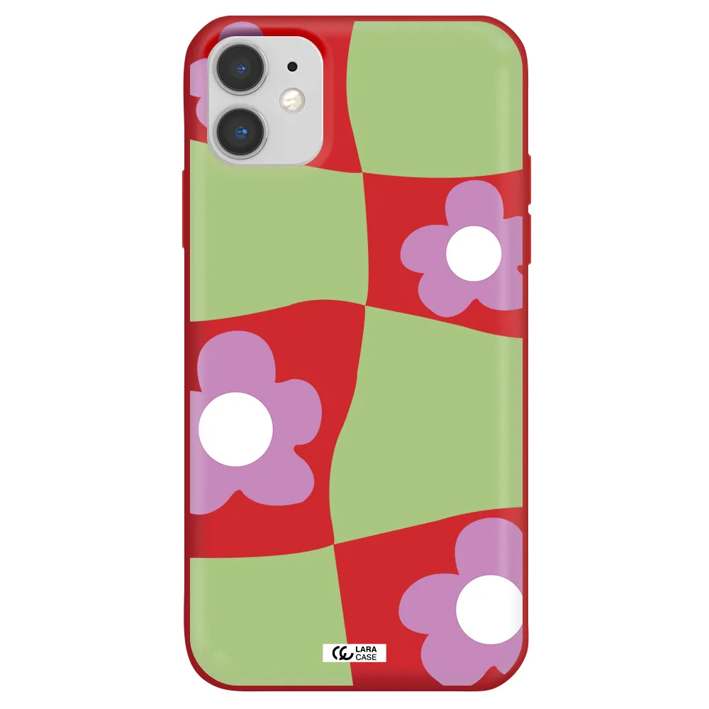 Five Petal Purple Flower Apple iPhone 11 Silicone Imperial Red Case